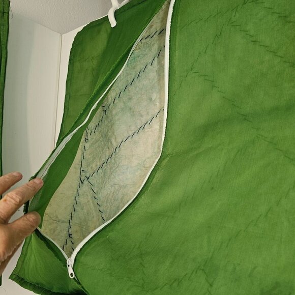 Patchwork Beaded Sari Floor Pillow/Cushion Cover Pair 26" Sq Green Multi Vintage - Picture 10 of 10